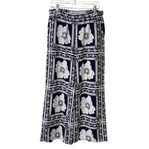 Draper James RSVP Womens Size M Pants Wide-Leg Blue White Floral Boho Pull-On